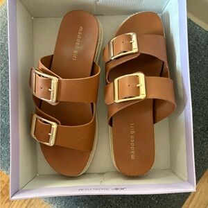 Madden Girl Brown Double Buckle Slide Sandals